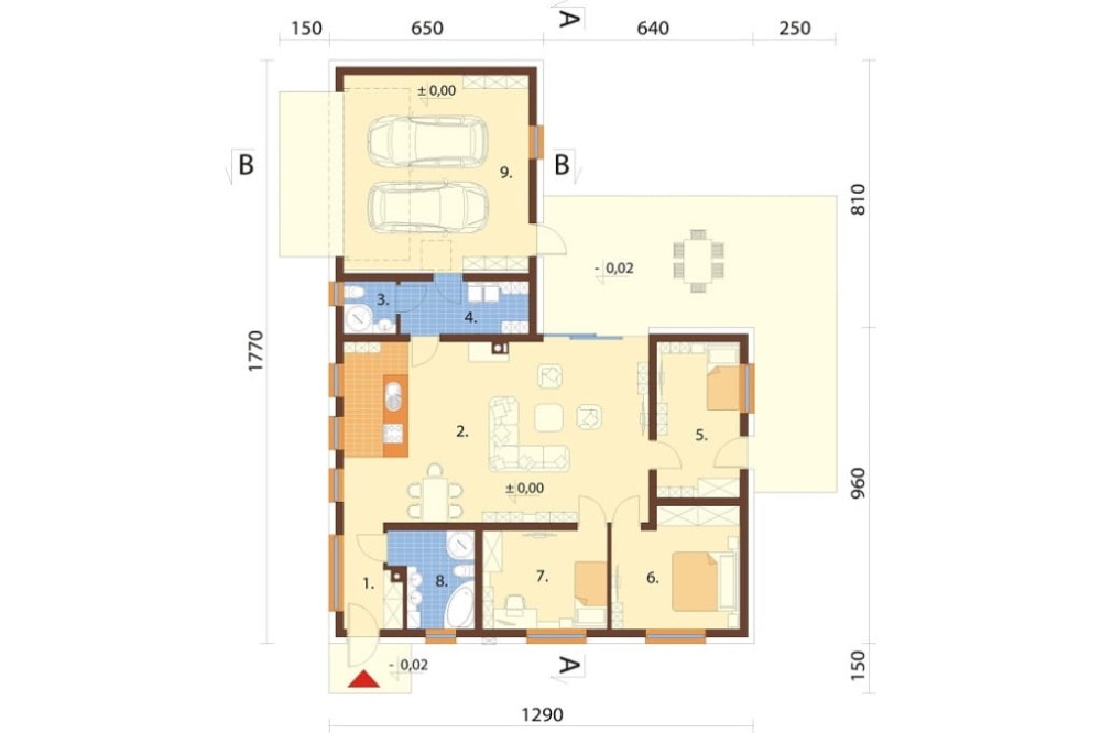 Projekt domu Cularo DM-6732, parterowy, z garażem dwustanowiskowym, niepodpiwniczony - rzut parteru