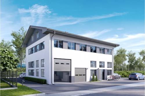 Projekt budynku handlowo usługowego K-72,  piętrowy bez podpiwniczenia - kolorystyka wersja 1