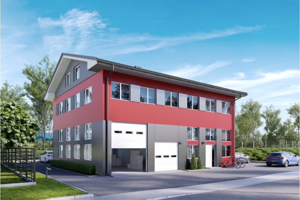 Projekt budynku handlowo usługowego K-72,  piętrowy bez podpiwniczenia - kolorystyka wersja 4
