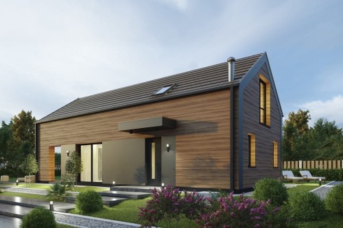 Projekt domu Ovallum DM-6805,  parterowy z poddaszem użytkowym, niepodpiwniczony, bez garażu - kolorystyka wersja 1