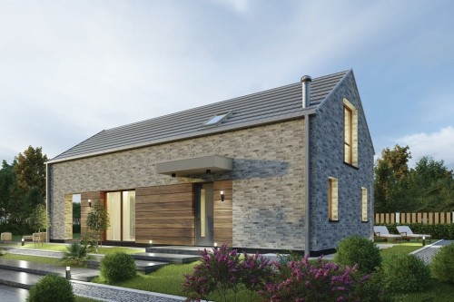 Projekt domu Ovallum DM-6805,  parterowy z poddaszem użytkowym, niepodpiwniczony, bez garażu - kolorystyka wersja 2