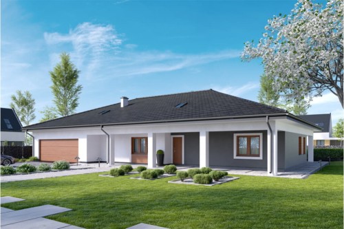 Projekt domu Miłów 2 L-6532, parterowy, z garażem trzystanowiskowym, niepodpiwniczony - kolorystyka wersja 1