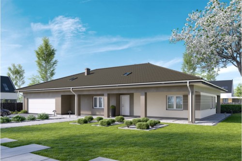 Projekt domu Miłów 2 L-6532, parterowy, z garażem trzystanowiskowym, niepodpiwniczony - kolorystyka wersja 2