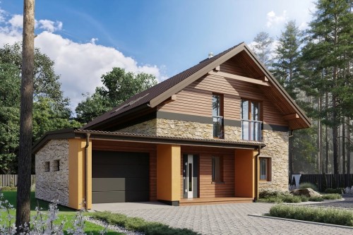 Projekt domu Zinelia DM-6800, parterowy z poddaszem użytkowym, garażem jednostanowiskowym - kolorystyka wersja 2