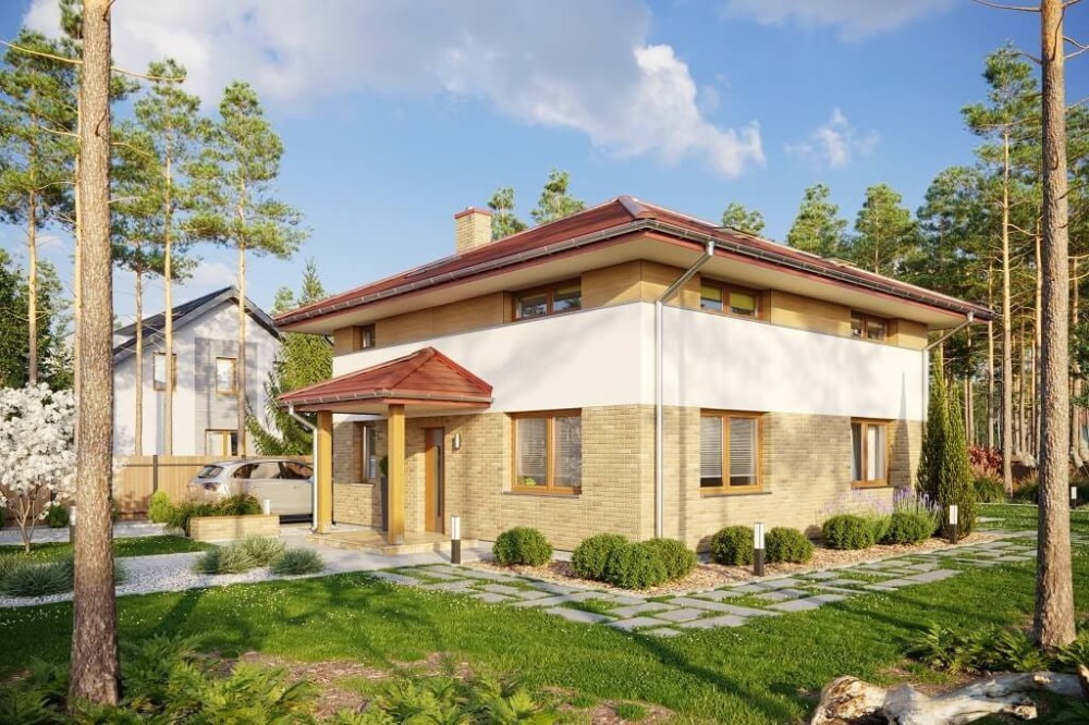 Projekt domu Wrzosownik DM-6647, parterowy, z poddaszem użytkowym, niepodpiwniczony - kolorystyka wersja 3