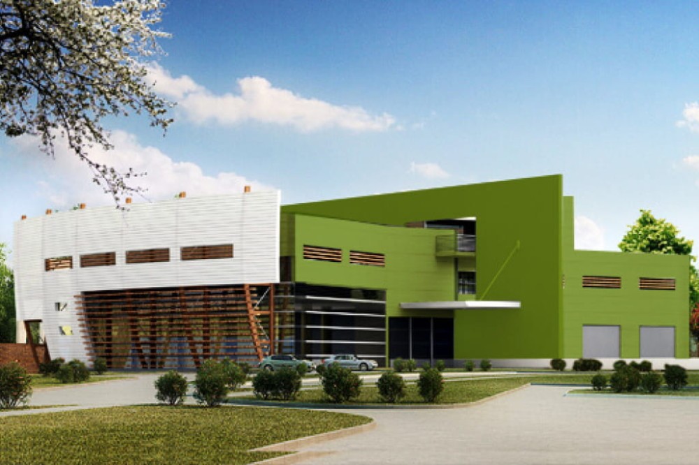 Projekt salonu samochodowego K-63, piętrowy, bez podpiwniczenia, bez garażu - kolorystyka wersja 1