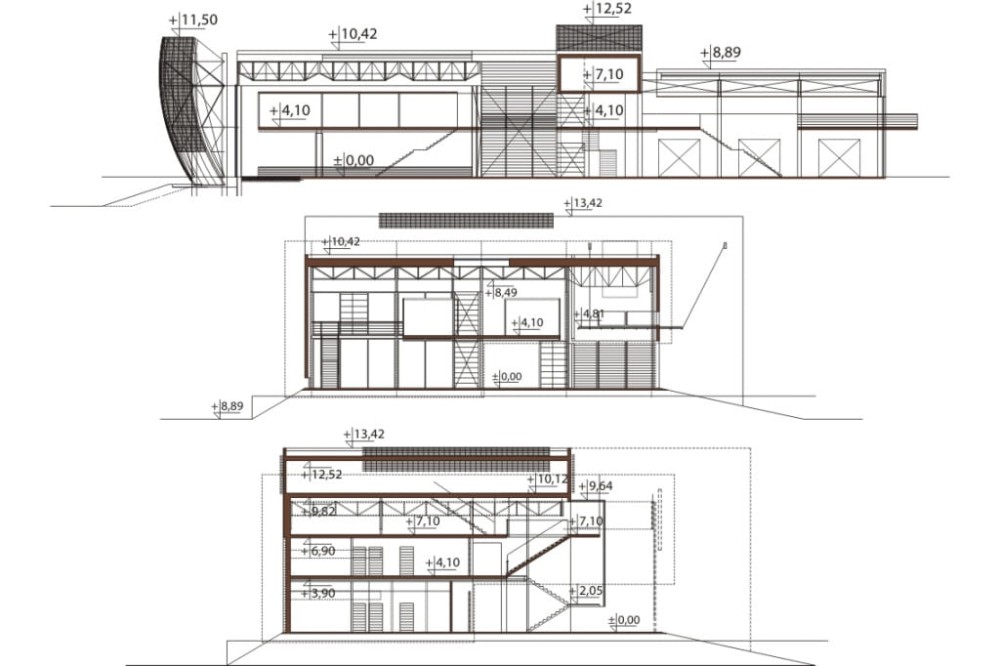 Projekt salonu samochodowego K-63, piętrowy, bez podpiwniczenia, bez garażu - przekrój A-A