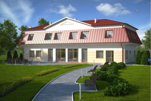 Projekt budynku usługowo - mieszkalnego K-33, piętrowy, bez podpiwniczenia, bez garażu - kolorystyka wersja 2