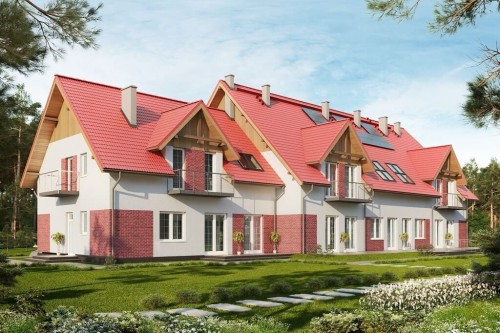 Projekt budynku mieszkalno - pensjonatowego K-114, parterowy z poddaszem użytkowym, bez podpiwniczenia, bez garażu - kolorystyka wersja 2