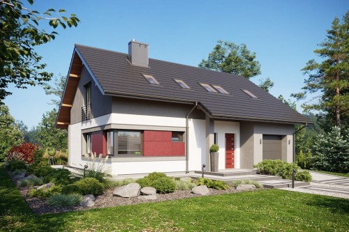 Projekt domu Ritania DM-6681, parterowy z poddaszem użytkowym, z garażem - kolorystyka wersja 1