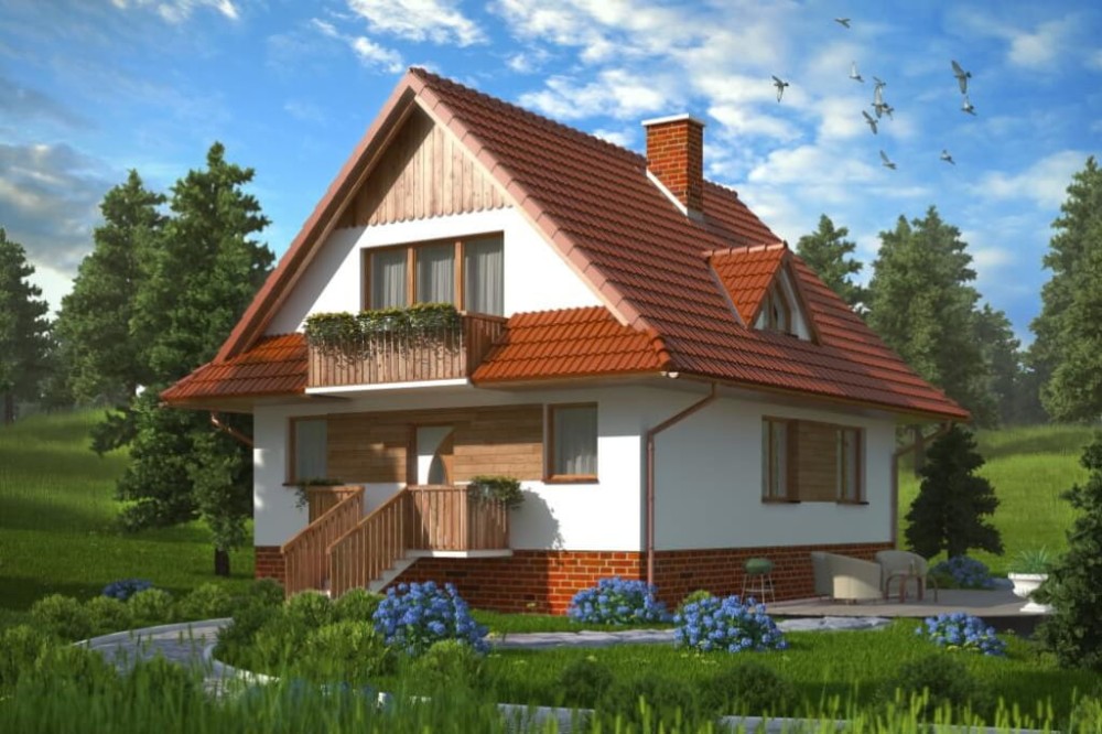 Projekt domu Nidzica DM-6077, parterowy z poddaszem mieszkalnym, bez podpiwniczenia - kolorystyka wersja 4