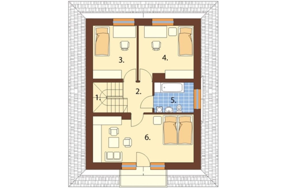 Projekt domu Nidzica DM-6077, parterowy z poddaszem mieszkalnym, bez podpiwniczenia - rzut poddasza