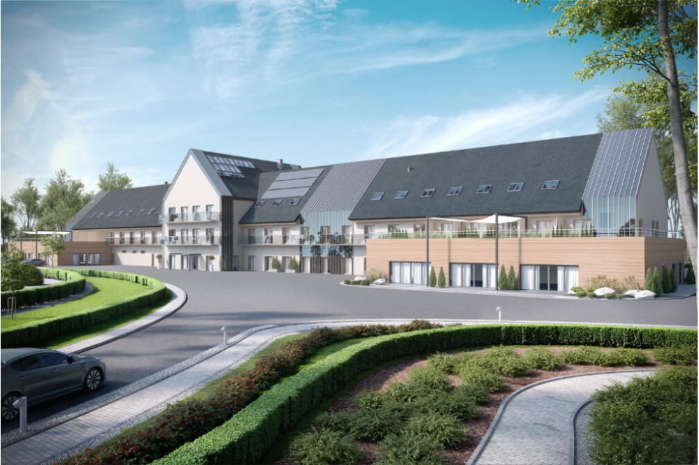 Projekt hotelu LK-81, niepodpiwniczony, trzykondygnacyjny, ze strychem - kolorystyka wersja 3