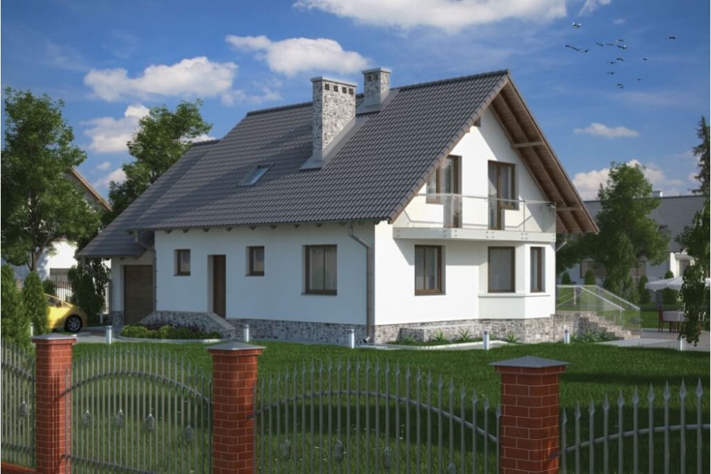 Projekt domu Posadów N DM-6040 N, parterowy z garażem, z poddaszem mieszkalnym, z częściowym podpiwniczeniem - kolorystyka wersja 2