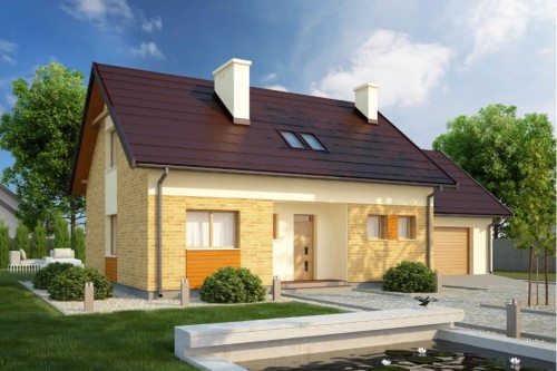 Projekt domu Tulipanów DM-6581, parterowy z poddaszem mieszkalnym, bez podpiwniczenia, z garażem - kolorystyka wersja 1
