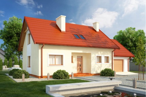 Projekt domu Tulipanów DM-6581, parterowy z poddaszem mieszkalnym, bez podpiwniczenia, z garażem - kolorystyka wersja 2