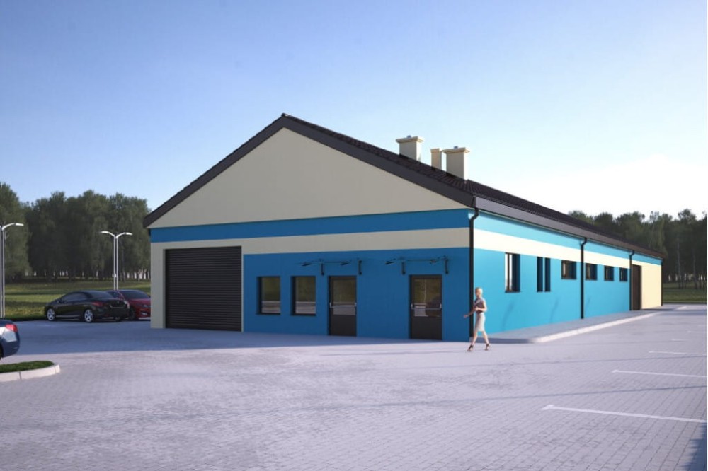 Projekt hali magazynowej K-94, jednokondygnacyjny, parterowy, bez podpiwniczenia - kolorystyka wersja 2