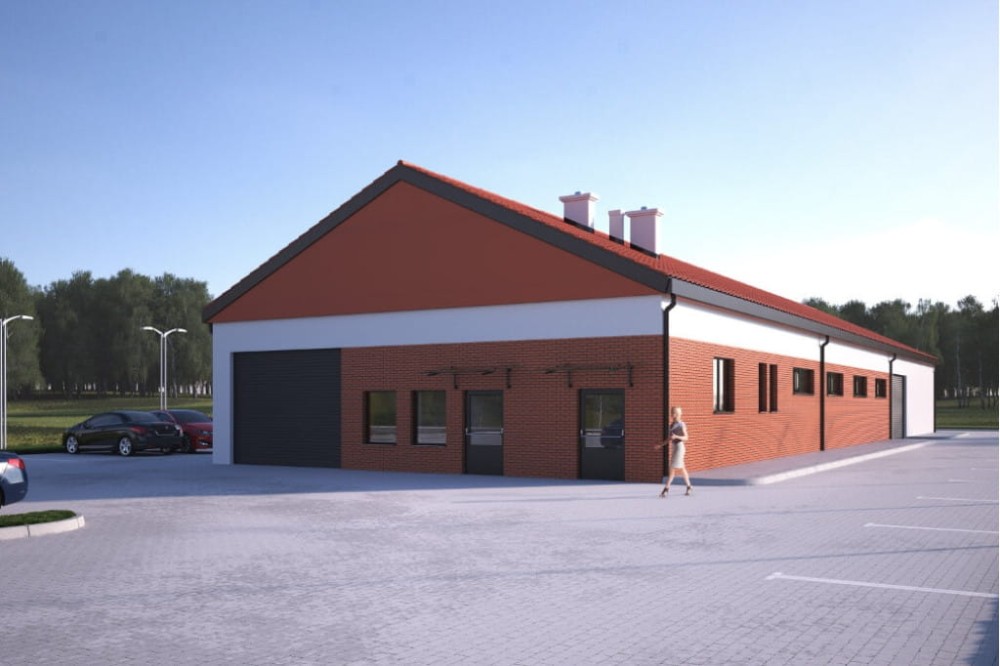 Projekt hali magazynowej K-94, jednokondygnacyjny, parterowy, bez podpiwniczenia - kolorystyka wersja 3