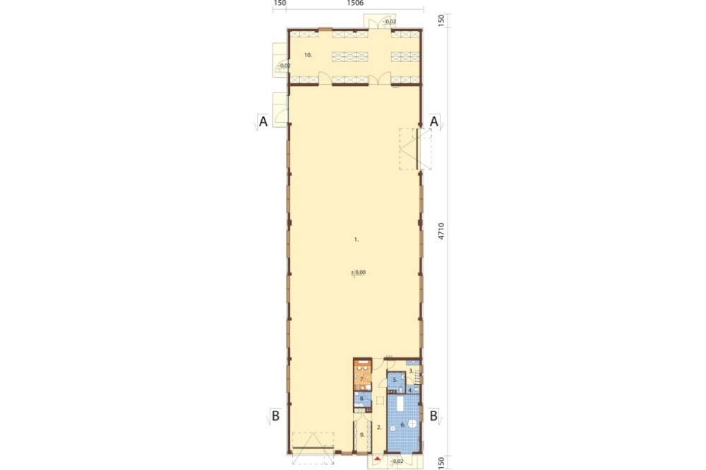 Projekt hali magazynowej K-94, jednokondygnacyjny, parterowy, bez podpiwniczenia - rzut parteru