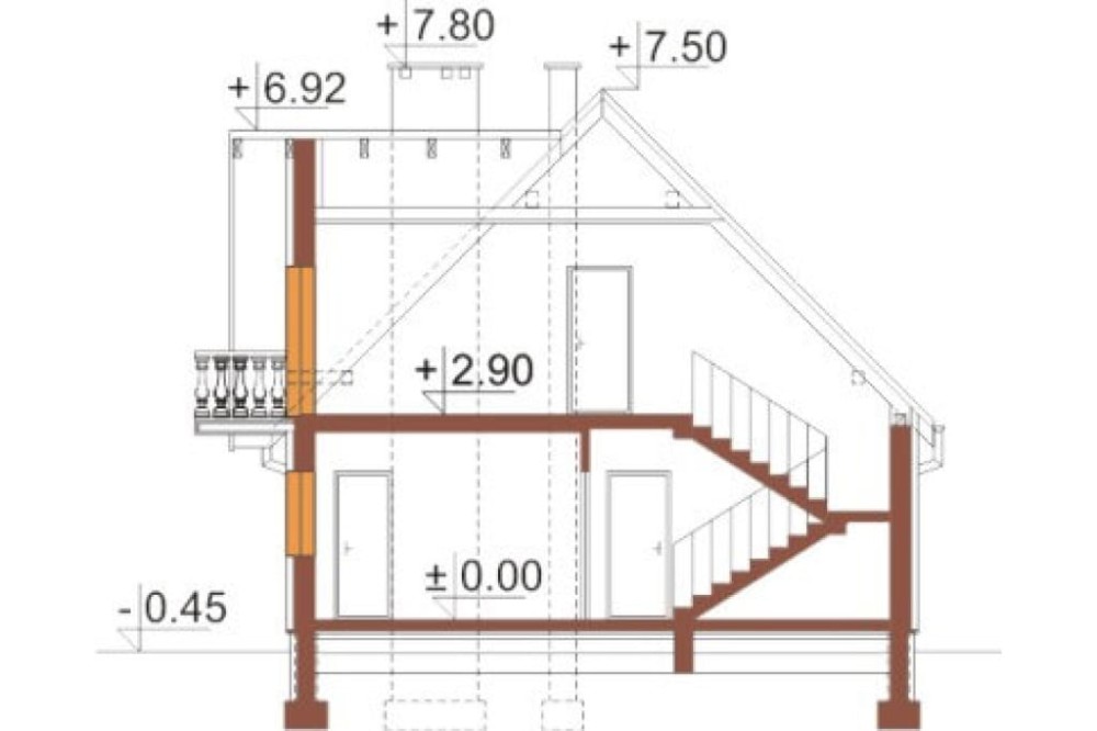 Projekt domu Zielonki DM-6332, parterowy z poddaszem mieszkalnym, bez podpiwniczenia, z garażem - przekrój
