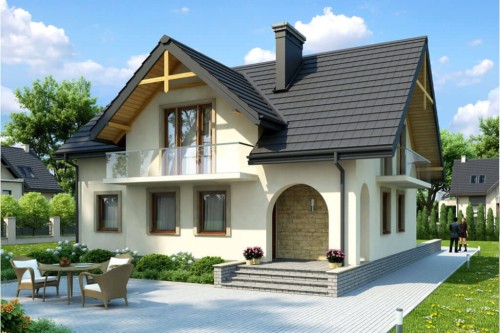 Projekt domu Leliwa DM-6236, parterowy z poddaszem użytkowym, z podpiwniczeniem, z dwoma garażami, tradycyjny - kolorystyka wersja 2