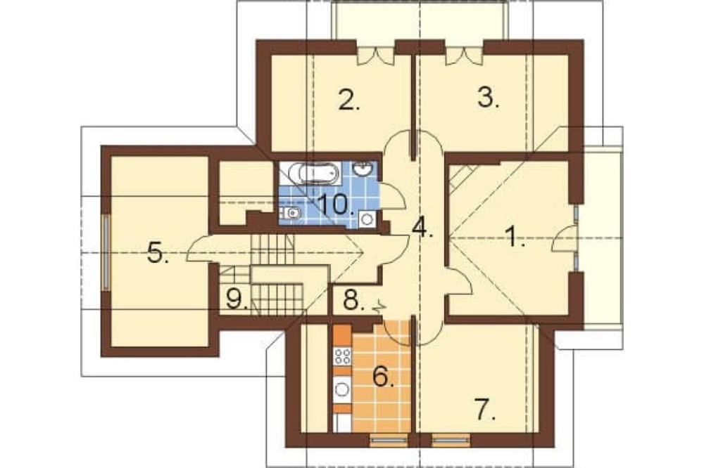 Projekt domu Leliwa DM-6236, parterowy z poddaszem użytkowym, z podpiwniczeniem, z dwoma garażami, tradycyjny - rzut poddasza