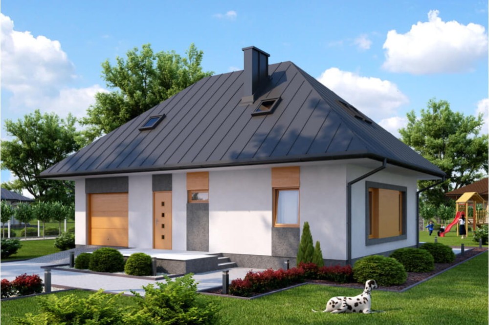 Projekt domu Przemiłów N DM-6083 N, parterowy z poddaszem mieszkalnym, bez podpiwniczenia - kolorystyka wersja 1