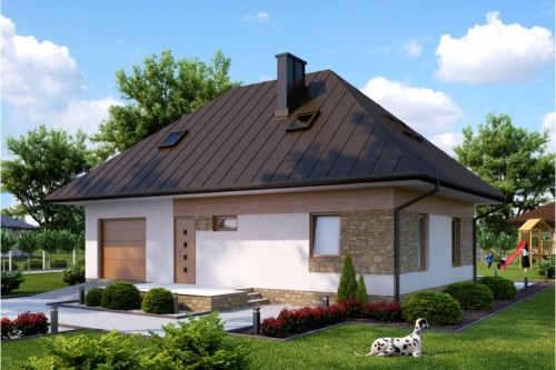 Projekt domu Przemiłów N DM-6083 N, parterowy z poddaszem mieszkalnym, bez podpiwniczenia - kolorystyka wersja 2