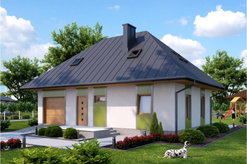 Projekt domu Przemiłów N DM-6083 N, parterowy z poddaszem mieszkalnym, bez podpiwniczenia - kolorystyka wersja 3