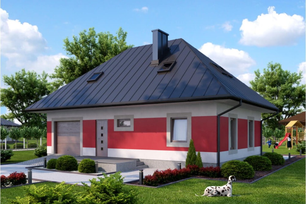 Projekt domu Przemiłów N DM-6083 N, parterowy z poddaszem mieszkalnym, bez podpiwniczenia - kolorystyka wersja 4