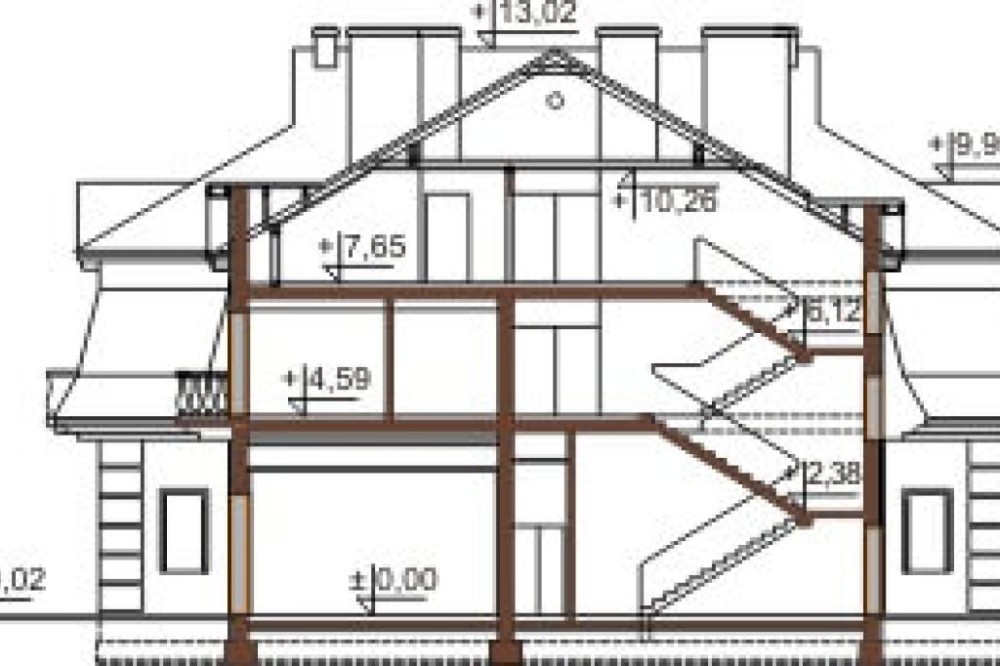 Projekt hotelu K-21, budynek piętrowy z poddaszem użytkowym, bez podpiwniczenia - przekrój A-A