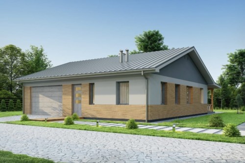 Projekt domu Ariona DM-6728,  parterowy, niepodpiwniczony, z garażem jednostanowiskowym - kolorystyka wersja 1