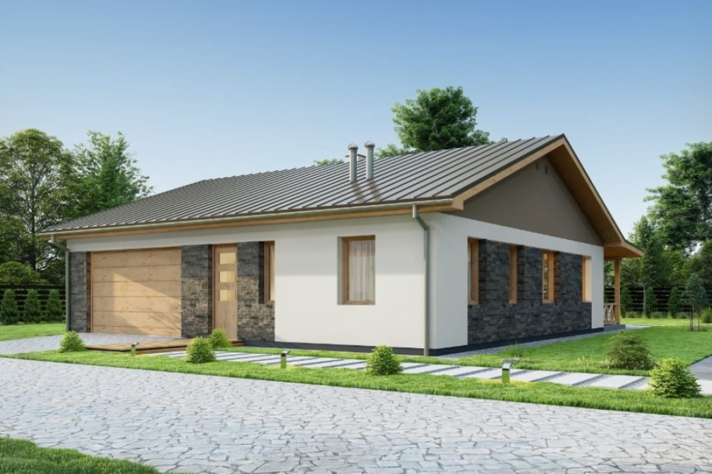 Projekt domu Ariona DM-6728,  parterowy, niepodpiwniczony, z garażem jednostanowiskowym - kolorystyka wersja 4