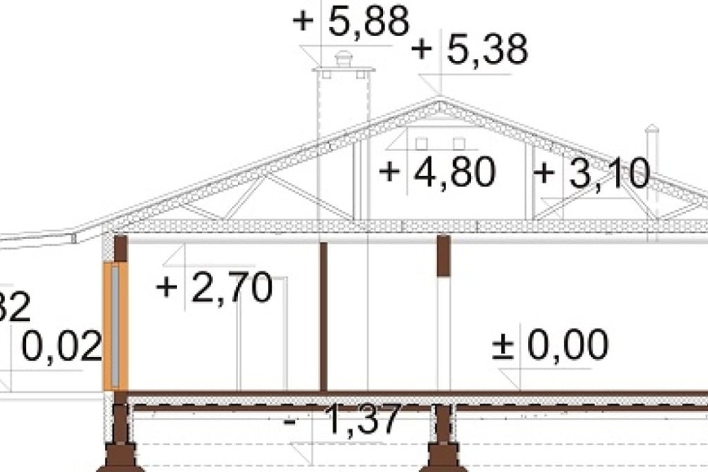 Projekt domu Ariona DM-6728,  parterowy, niepodpiwniczony, z garażem jednostanowiskowym - przekrój A-A