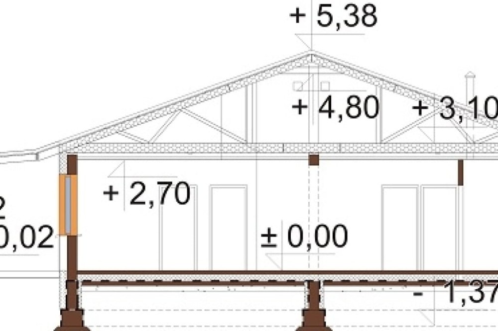 Projekt domu Ariona DM-6728,  parterowy, niepodpiwniczony, z garażem jednostanowiskowym - przekrój B-B