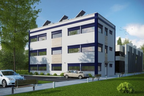 Projekt budynku biurowego K-48, dwupietrowy, bez podpiwniczenia - kolorystyka wersja 2