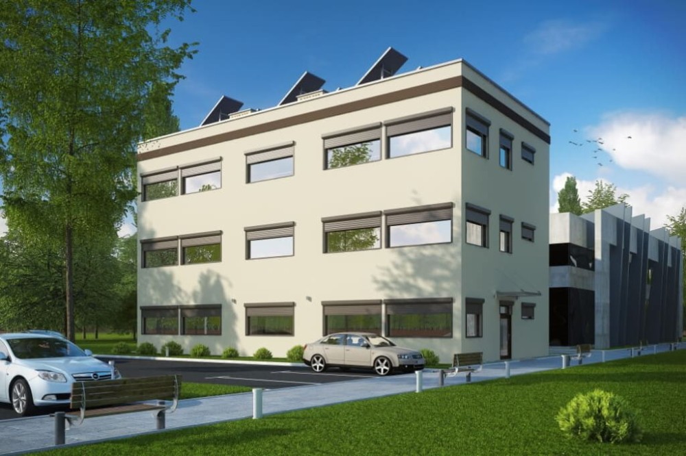 Projekt budynku biurowego K-48, dwupietrowy, bez podpiwniczenia - kolorystyka wersja 4