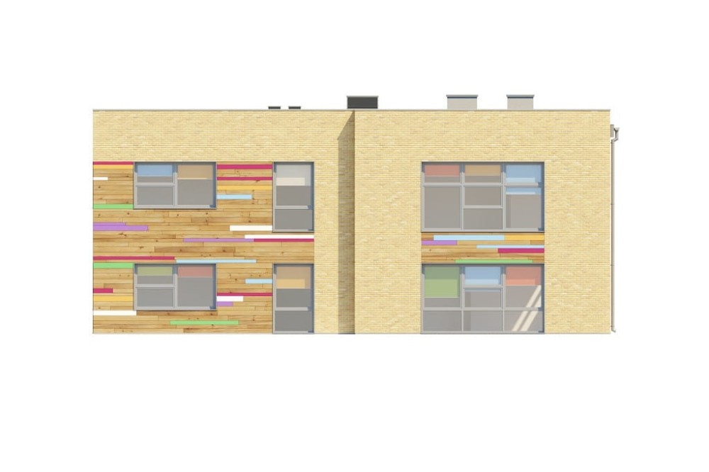 Projekt przedszkola K-115, piętrowy, bez podpiwniczenia i garażu - elewacja lewa