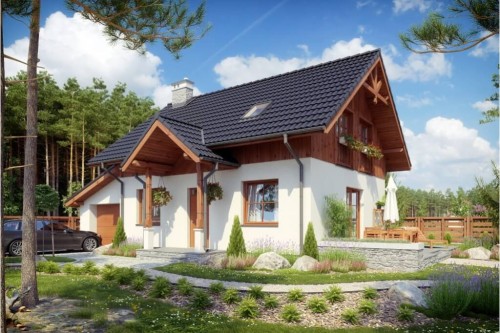 Projekt domu Nerina DM-6527, parterowy z poddaszem mieszkalnym, częściowo podpiwniczony - kolorystyka wersja 2