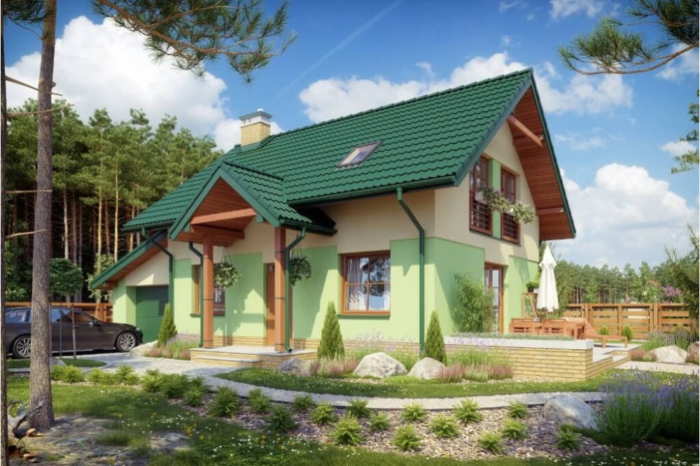 Projekt domu Nerina DM-6527, parterowy z poddaszem mieszkalnym, częściowo podpiwniczony - kolorystyka wersja 3