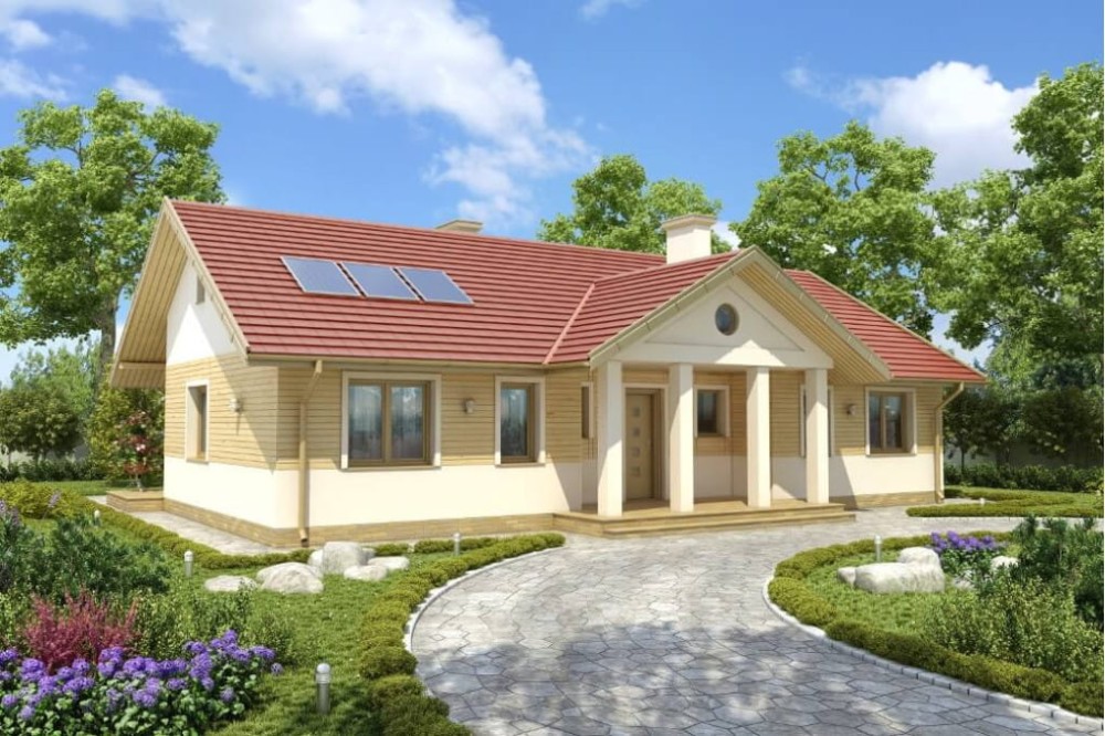Projekt domu Sabotek 2 L-6583, parterowy, niepodpiwniczony - kolorystyka wersja 1