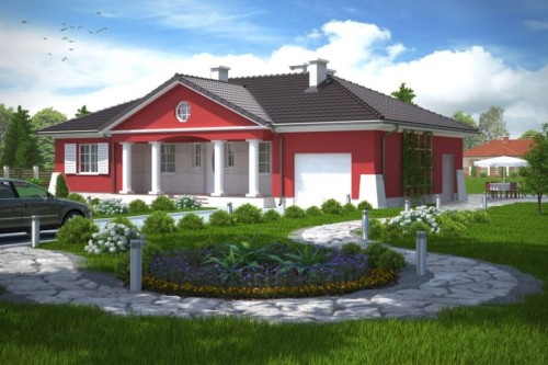 Projekt domu Ludwinów 2 L-6079, parterowy, jednorodzinny, dworkowy, z garażem, bez podpiwniczenia-kolorystyka wersja 2