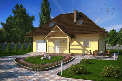 Projekt domu Przemiłów DM-6083, parterowy, z poddaszem użytkowym, jednorodzinny, tradycyjny, z garażem, bez podpiwniczenia-kolorystyka wersja 2