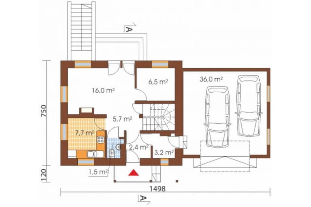 Projekt domu Turowice G DM-6190 G, parterowy, z poddaszem użytkowym, jednorodzinny, tradycyjny, z garażem dwustanowiskowym, z podpiwniczeniem - rzut parteru