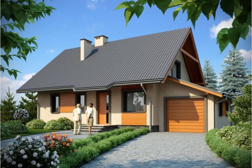 Projekt domu Kowary DM-6156, parterowy z poddaszem mieszkalnym, z garażem, częściowo podpiwniczony - kolorystka wersja 1