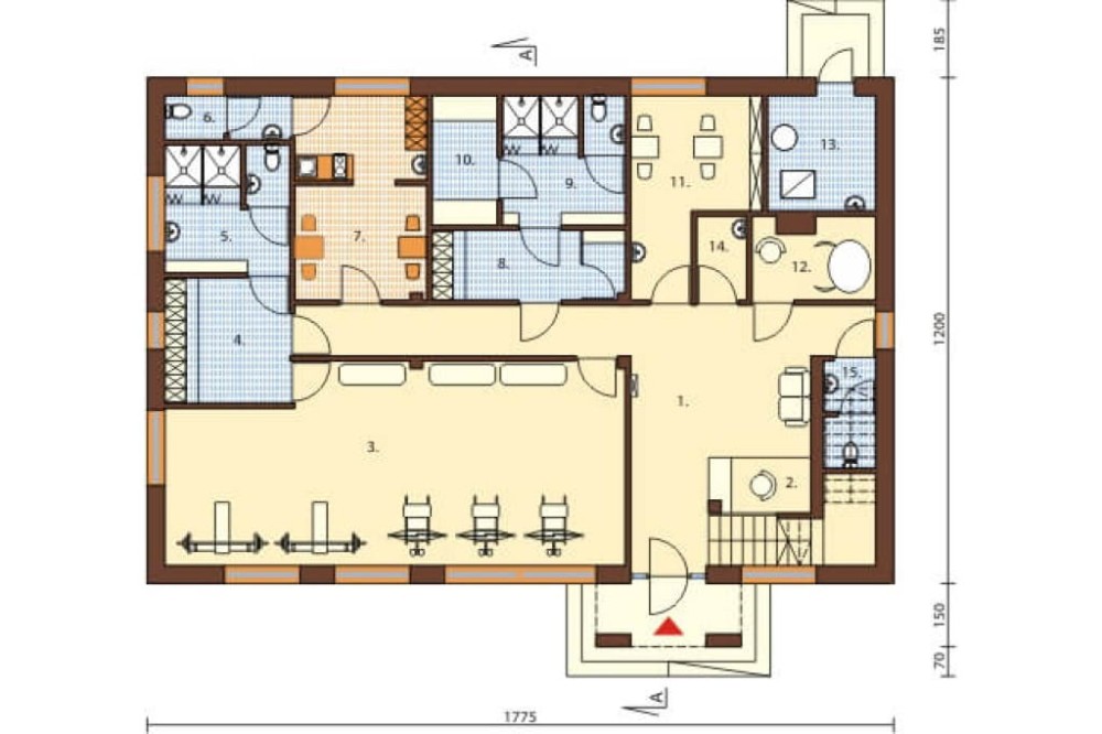 Projekt centrum odnowy K-27, parterowy z poddaszem użytkowym, niepodpiwniczony, bez garażu - rzut parteru