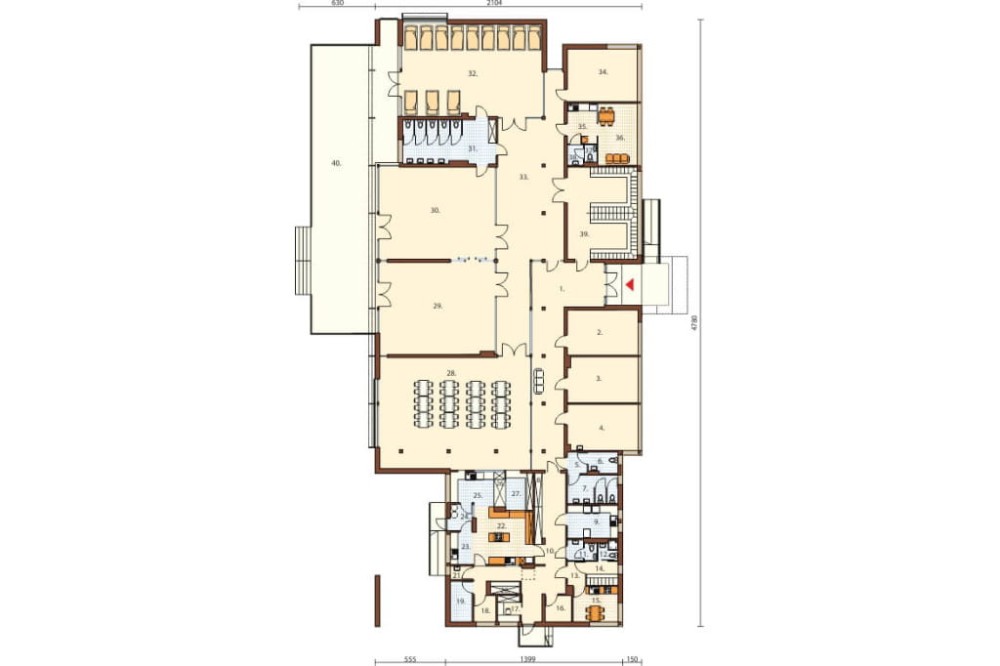 Projekt budynku przedszkola K-44, parterowy, bez podpiwniczenia - rzut parteru
