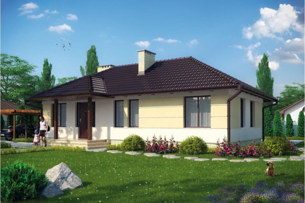 Projekt domu Rzeszotary L-6191, parterowy, częściowo podpiwniczony - kolorystyka wersja 1