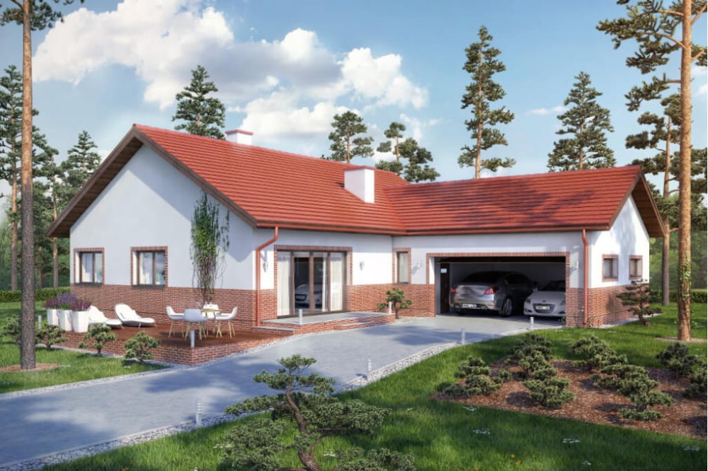 Projekt domu Sosnowice 2 L-6558, parterowy z garażem dwustanowiskowym, bez podpiwniczenia - kolorystyka wersja 3