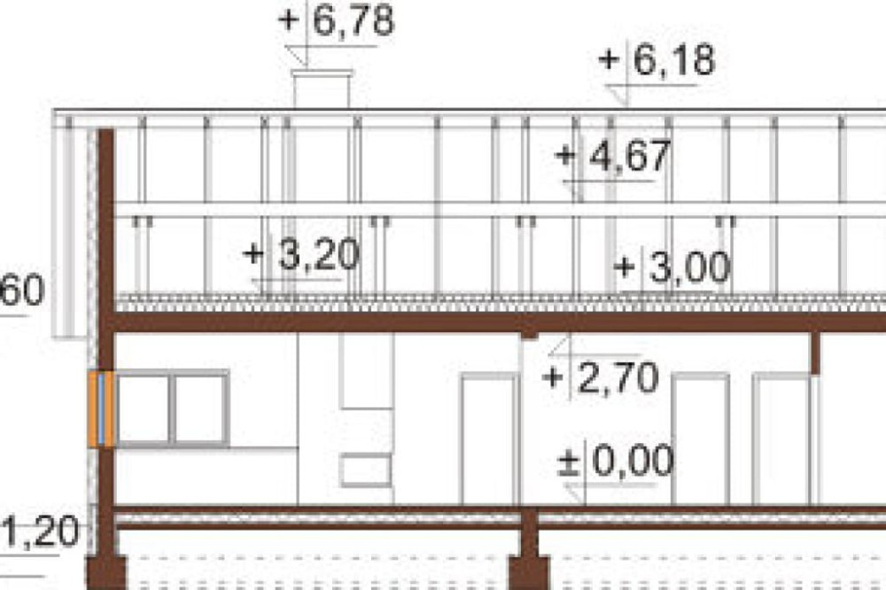 Projekt domu Sosnowice 2 L-6558, parterowy z garażem dwustanowiskowym, bez podpiwniczenia - przekrój A-A